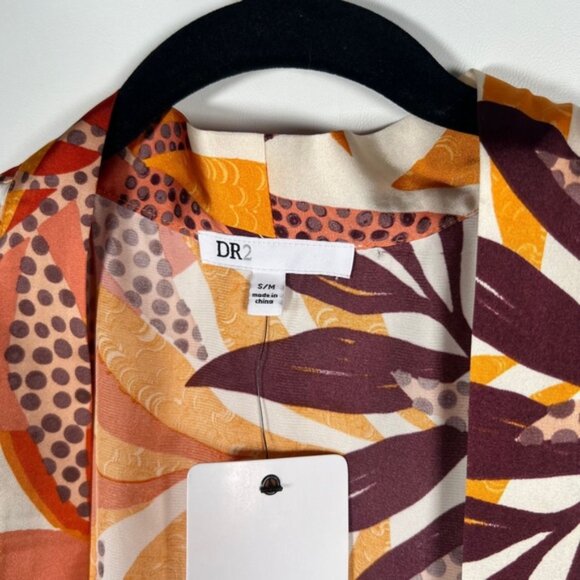 NWT DR2 Daniel Rainn Tropical Satin Ruana Wide 3/4 Sleeves Beaded Drawstring S/M - Picture 5 of 16